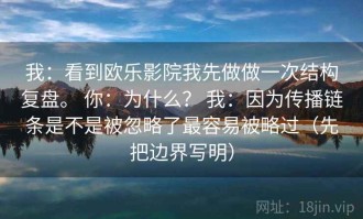 我：看到欧乐影院我先做做一次结构复盘。 你：为什么？ 我：因为传播链条是不是被忽略了最容易被略过（先把边界写明）
